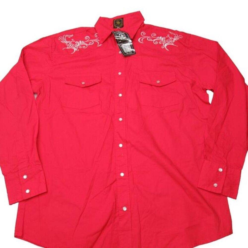 Vintage Pearl Snap Shirt Mens Medium Red West‎ Adventure Embroidered NEW